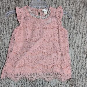 Monteau Pink Lace Blouse with Scalloped Edges